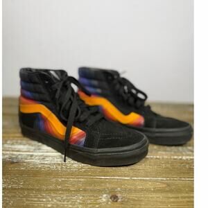 Vans Sk8-Hi Black Rainbow Stripe Sneakers Womens 7.5 Mens 6 Skater Streetwear